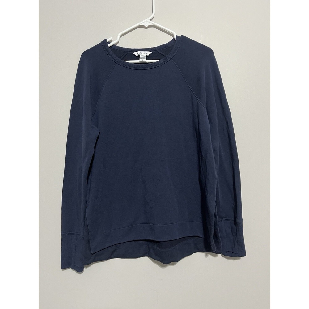 Women's Athleta Navy Blue Long Sleeve Shirt Crewneck Workout Sporty Active